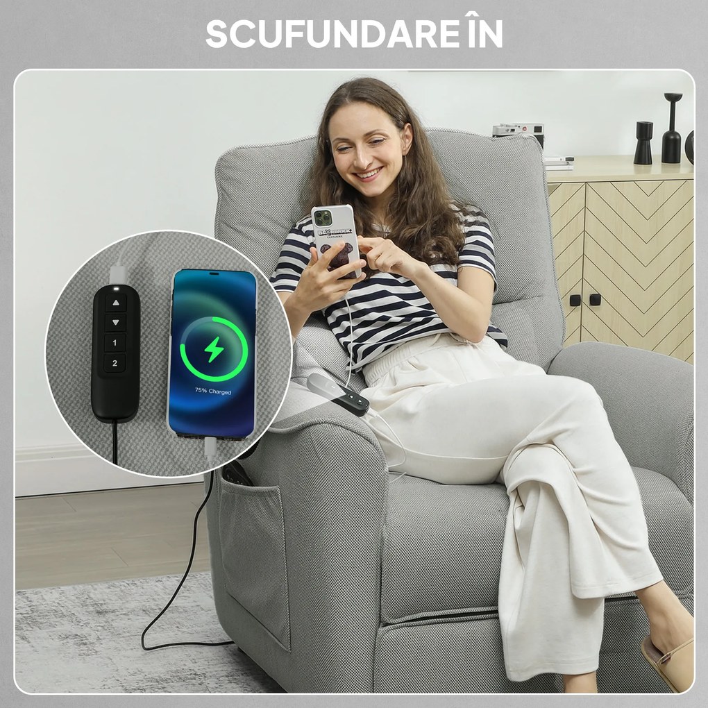 HOMCOM Fotoliu Relaxant Electric cu Masaj și Încălzire, Silențios, Reclinabil 150° în Cinilie cu Pernă, Funcție de Memorare, 2 Telecomenzi, Suport pentru Picioare, Pentru Living sau Birou, Gri Închis | Aosom Romania
