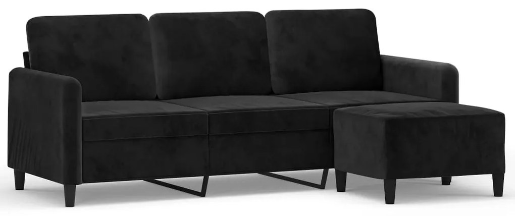 3153572 vidaXL Canapea cu 3 locuri și taburet, negru, 180 cm, catifea