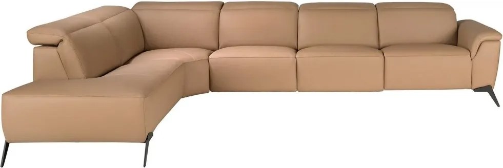 Coltar modular LUX design italian cu sezlong stanga Piele Naturala, Brown