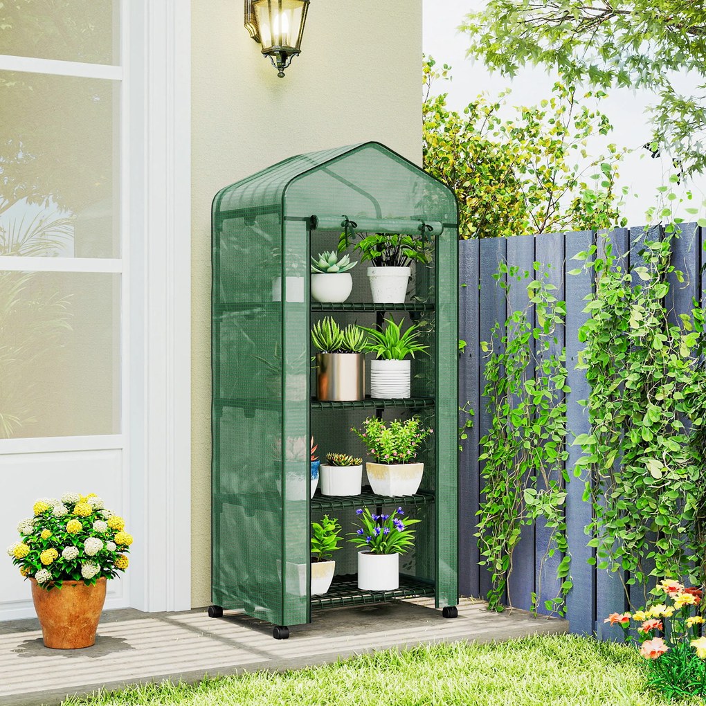 Outsunny Seră Portabilă, Seră pentru Flori și Plante pentru Exterior cu 4 Rafturi, Prelată PE, Verde | Aosom Romania