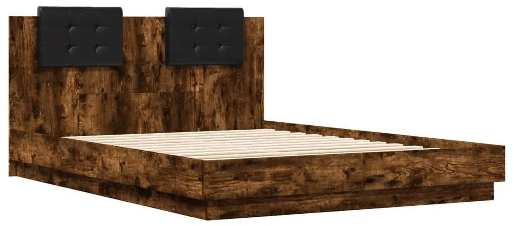3209923 vidaXL Cadru de pat cu tăblie stejar fumuriu 140x200 cm lemn prelucrat
