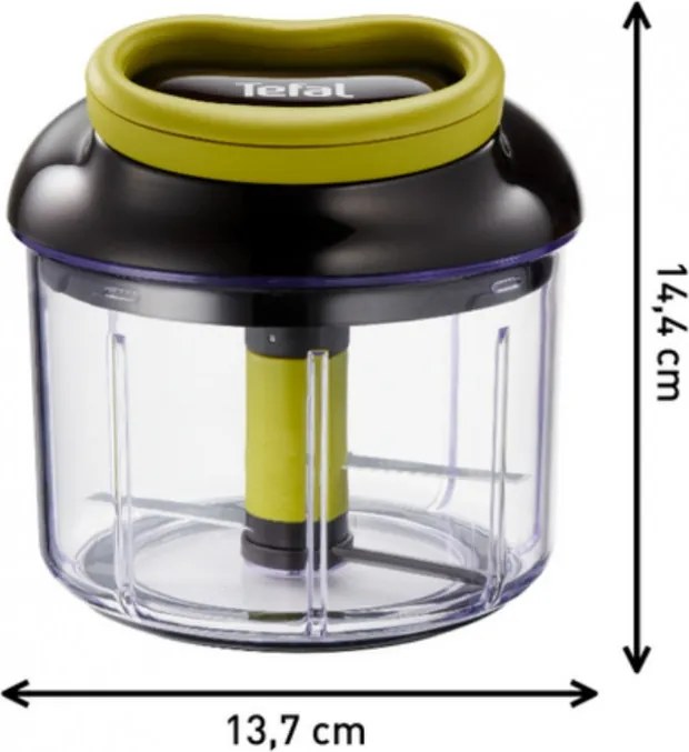 Tocator manual cu funie,Tefal K1320404 0,9 L, Mecanism automat de retragere a funiei, 2 lame otel, blocare capac, negru/verde