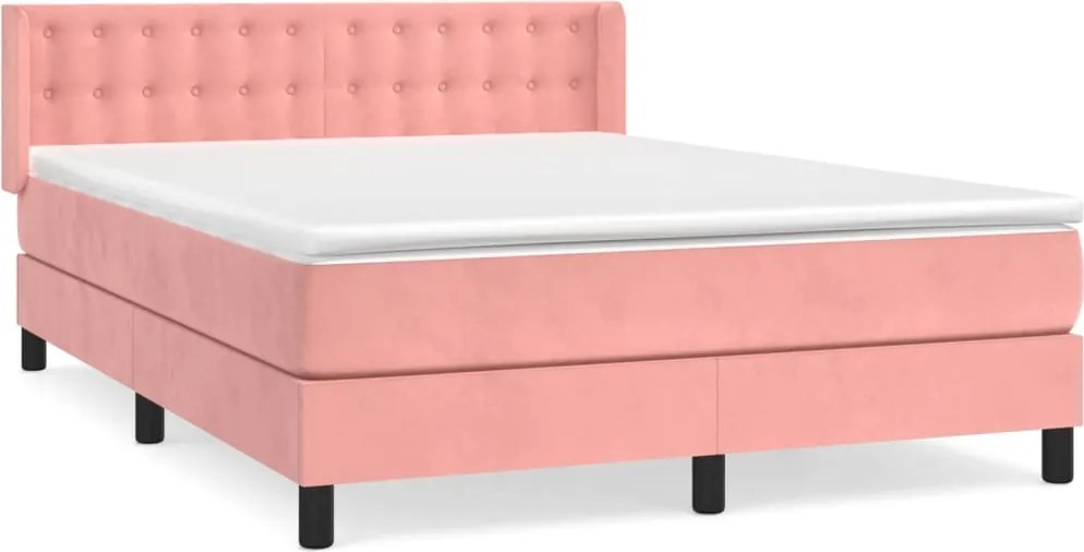 vidaXL Pat box spring cu saltea, roz, 140x190 cm, catifea