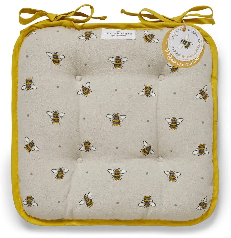 Pernă pentru scaun din bumbac Cooksmart ® Bumble Bees, bej-galben
