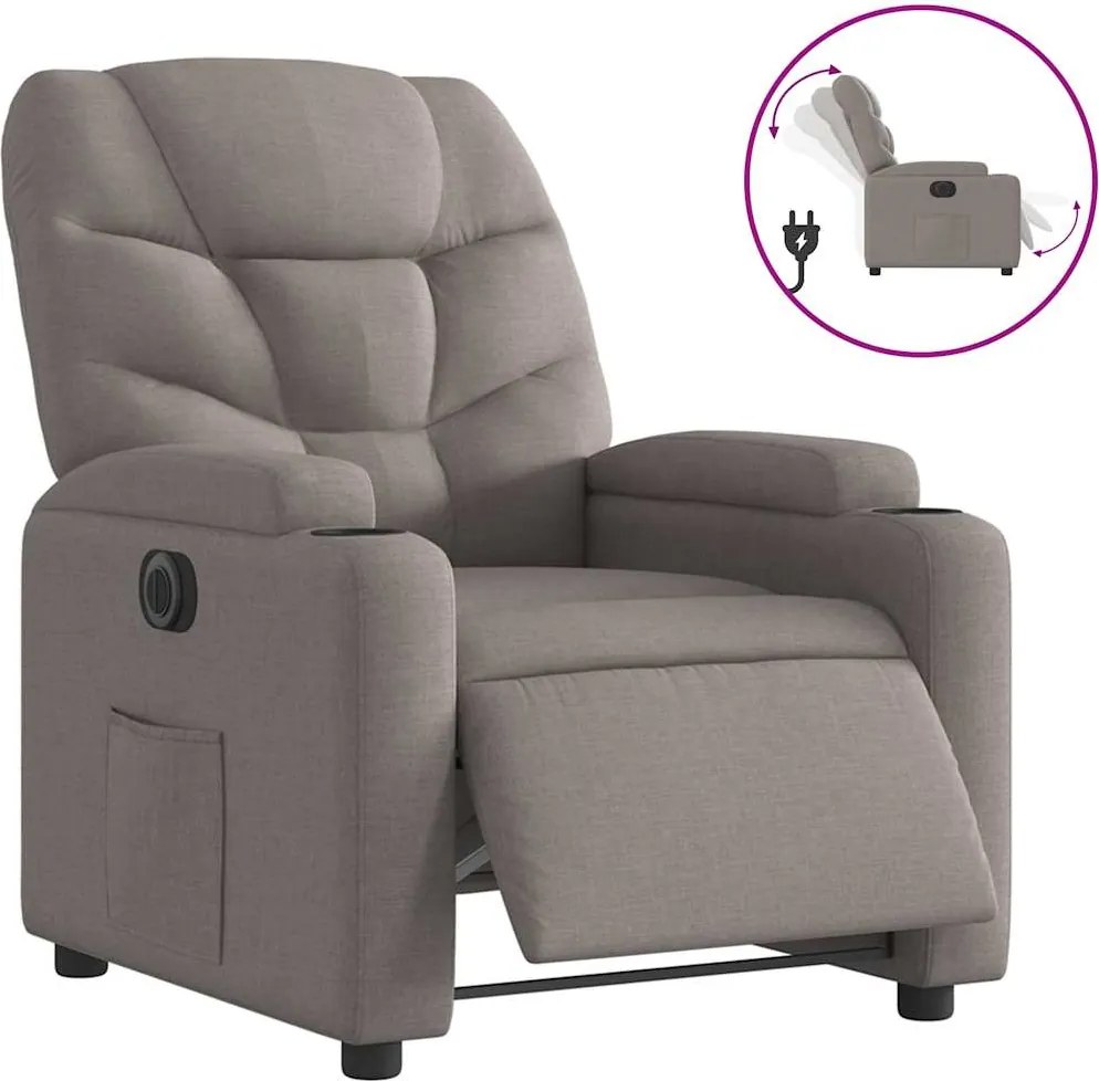 vidaXL Fotoliu rabatabil electric, gri taupe, material textil