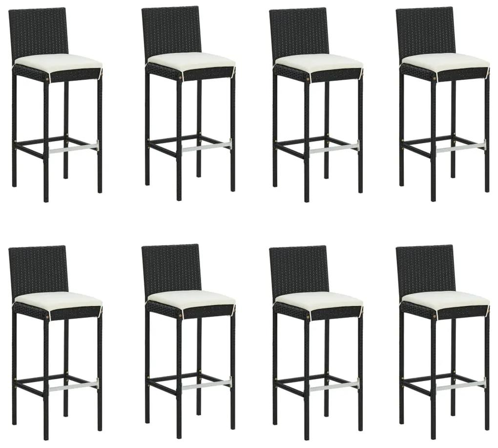 Set mobilier bar de exterior cu perne crem, 9 piese, poliratan Negru, Lungime masa 140 cm, 9