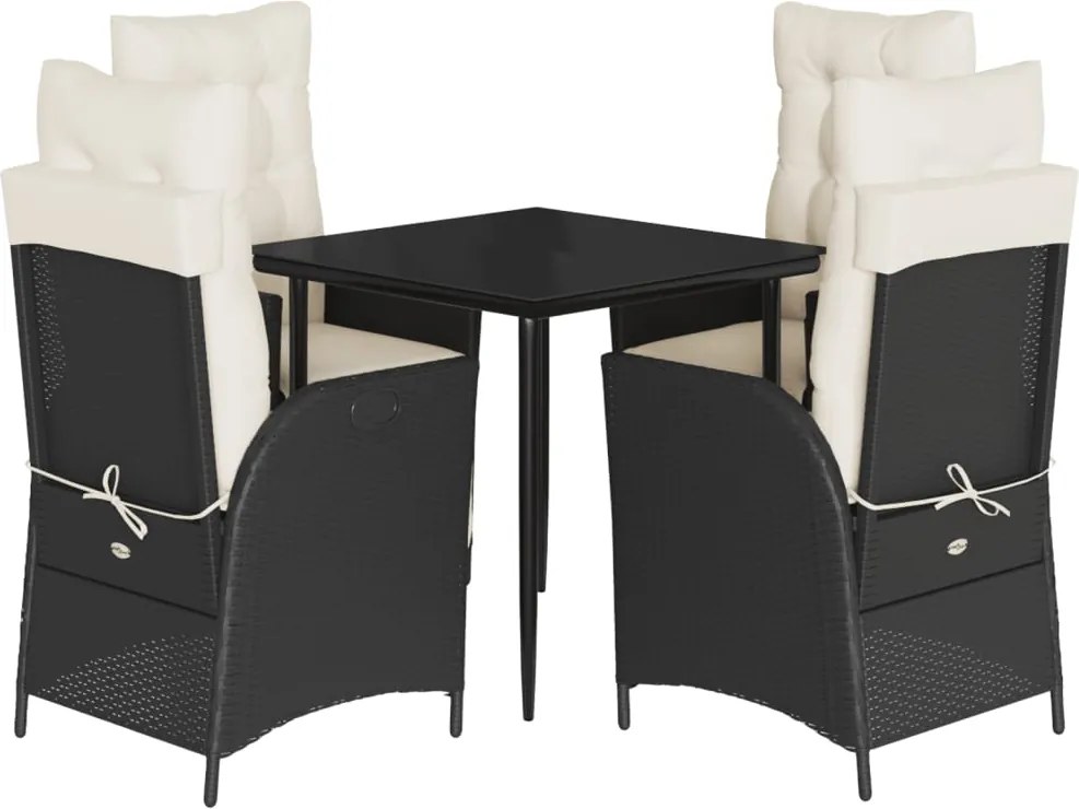 vidaXL Set mobilier de grădină cu perne, 5 piese, negru, poliratan