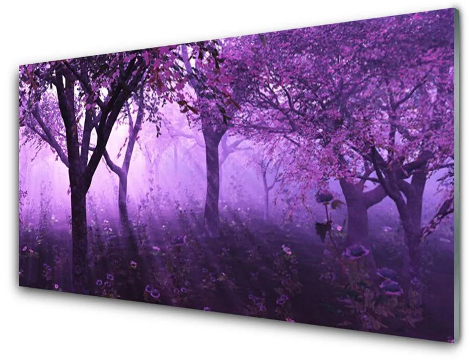 Tablou pe sticla Copaci Natura violet roz