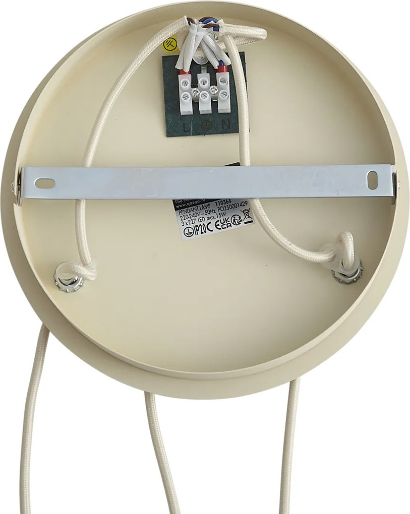 Lampă suspendată scandinavă bej cu sticlă albă rotundă cu 3 lumini - Wisp