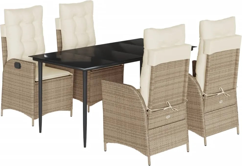 vidaXL Set mobilier de grădină cu perne, 5 piese, bej, poliratan