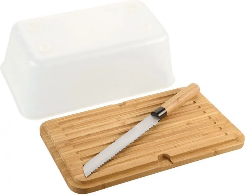 Cutie pentru paine cu taietor si cutit 3in1 Kesper 58480, Bambus, Mat