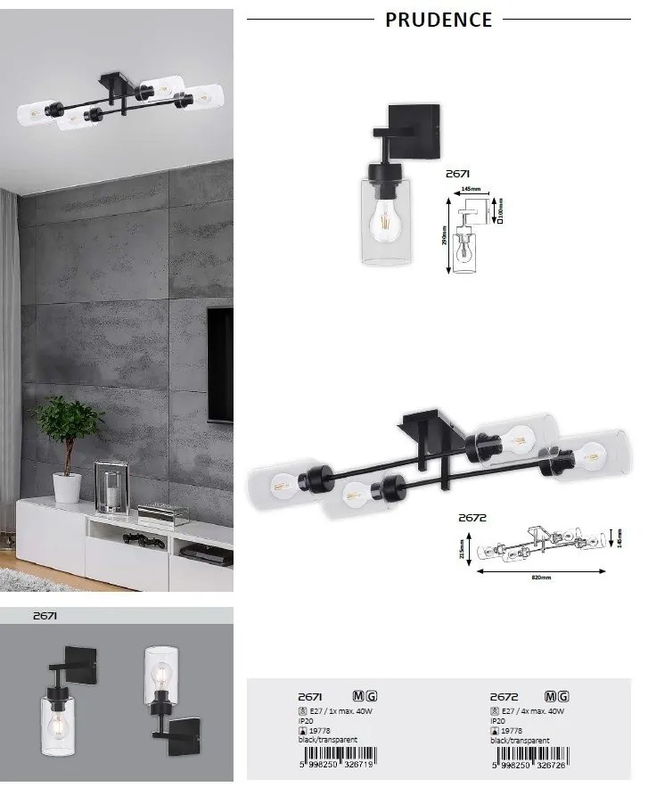 Aplica de perete design modern Prudence negru