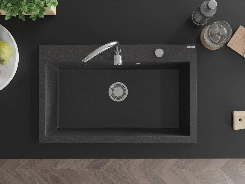 Mexen Elix chiuvetă granit 1-cuptor 800 x 500 mm, negru pătat, sifon crom - 6527801005-76