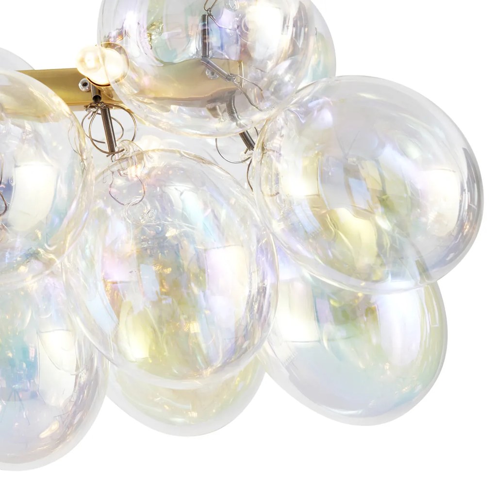 Lampă suspendată de design aurie cu sticlă curcubeu cu 8 lumini - Uvas