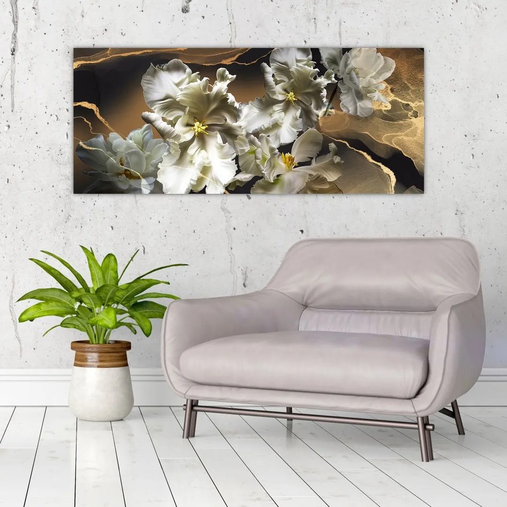 Tablou - Flori de orhidee pe fundal de marmură (120x50 cm)