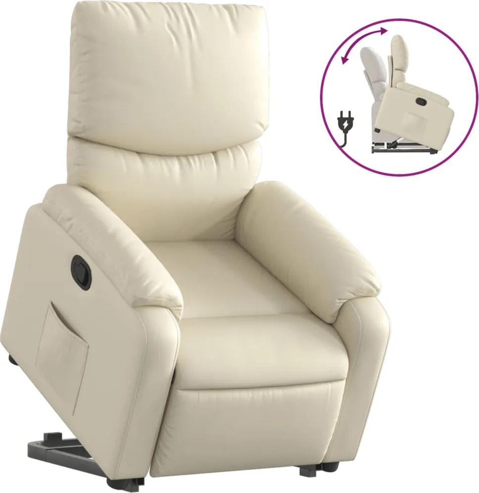 vidaXL Fotoliu rabatabil cu ridicare, crem, piele ecologică