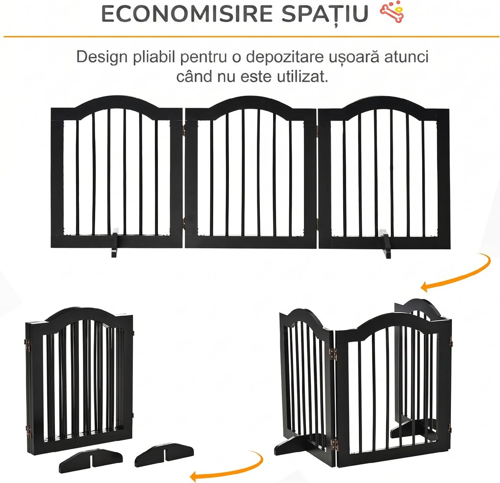 PawHut Barieră Pliabilă pentru Câini din Lemn, 3 Secțiuni, 154,5x29,5x61 cm, Negru | Aosom Romania