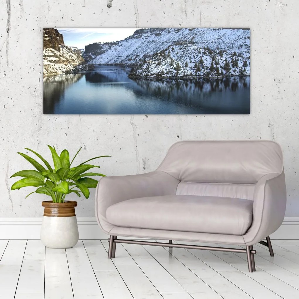 Tablou - peisaj de iarnă cu lac (120x50 cm)