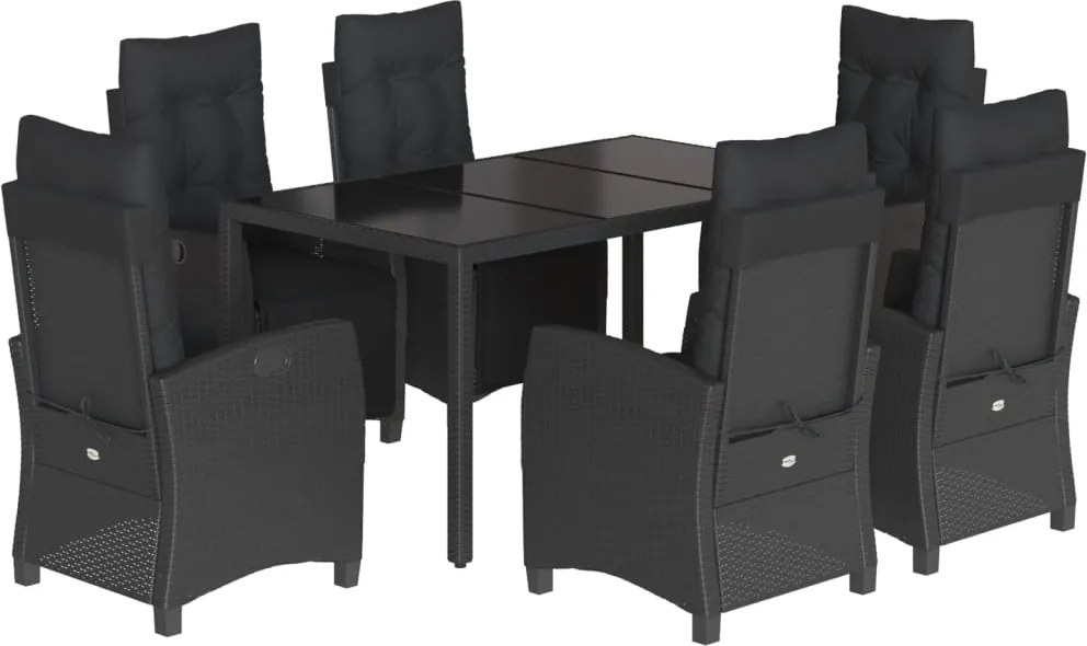 vidaXL Set mobilier de grădină cu perne, 7 piese, negru, poliratan