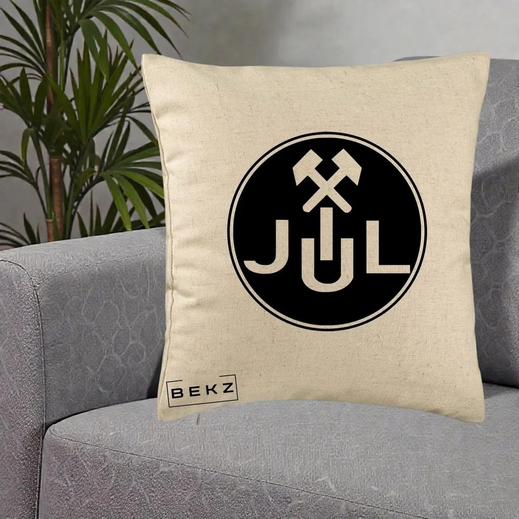 Perna Personalizata JUL Jiul Lupeni Fotbal, 40x40 cm, Bej, Husa Detasabila, Perna Inclusa, BEKZ®