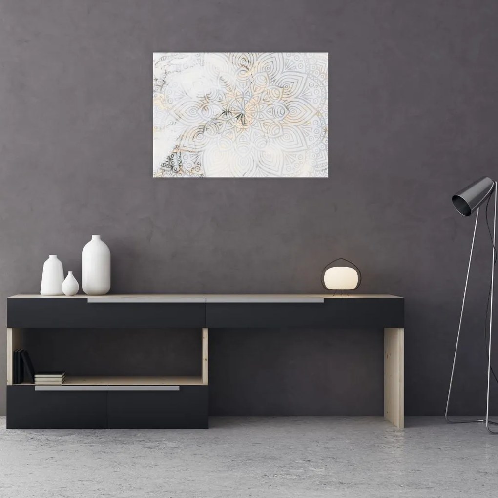 Tablou pe sticlă - Mandale albe (70x50 cm)