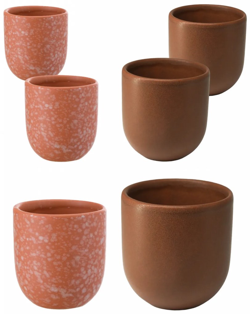 Set 6 Pahare Cafea Novum (3 X 250ml Maro Mat, 3 X 150ml Portocaliu Granit Mat) Gresie Glazurata Manual - Black Friday