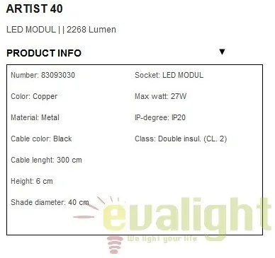 Lustra,Pendul design modern, diam.40cm, finisaj cupru, LED Artist 40 83093030 NL