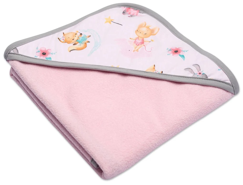 Prosop bebe din bumbac cu gluga 90x90 cm Kidizi Loving Ballet, roz, potrivit de la nastere pana la 2 ani