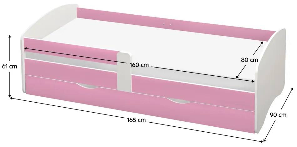 Pat cu somiera si spatiu de depozitare 80x160, alb roz, COCOLINO