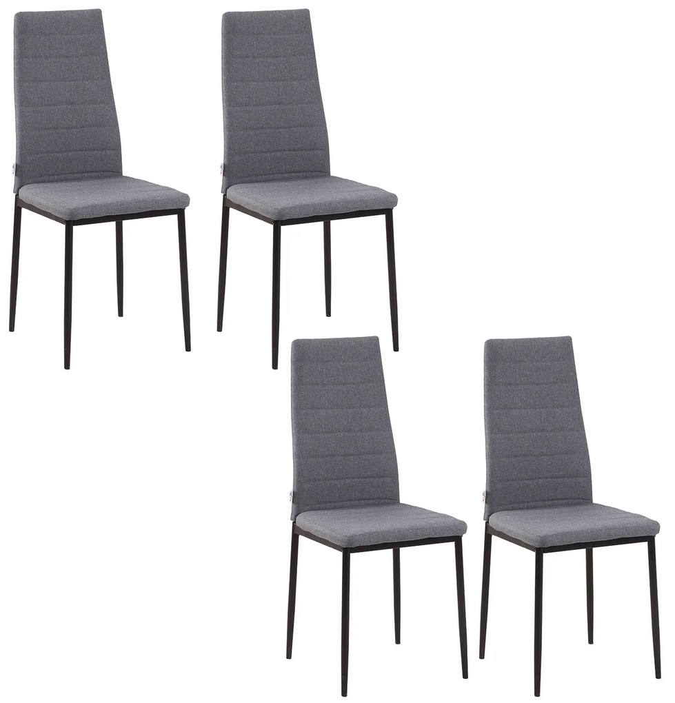 HOMCOM Set 4 Scaune Tapițate, Căptușite pentru Camera de Zi, Moderne, din Metal și Material Textil, 41x50x97 cm, Gri | Aosom Romania