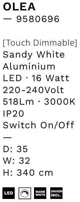Lampadar LED suspendat de tavan OLEA, H-340cm