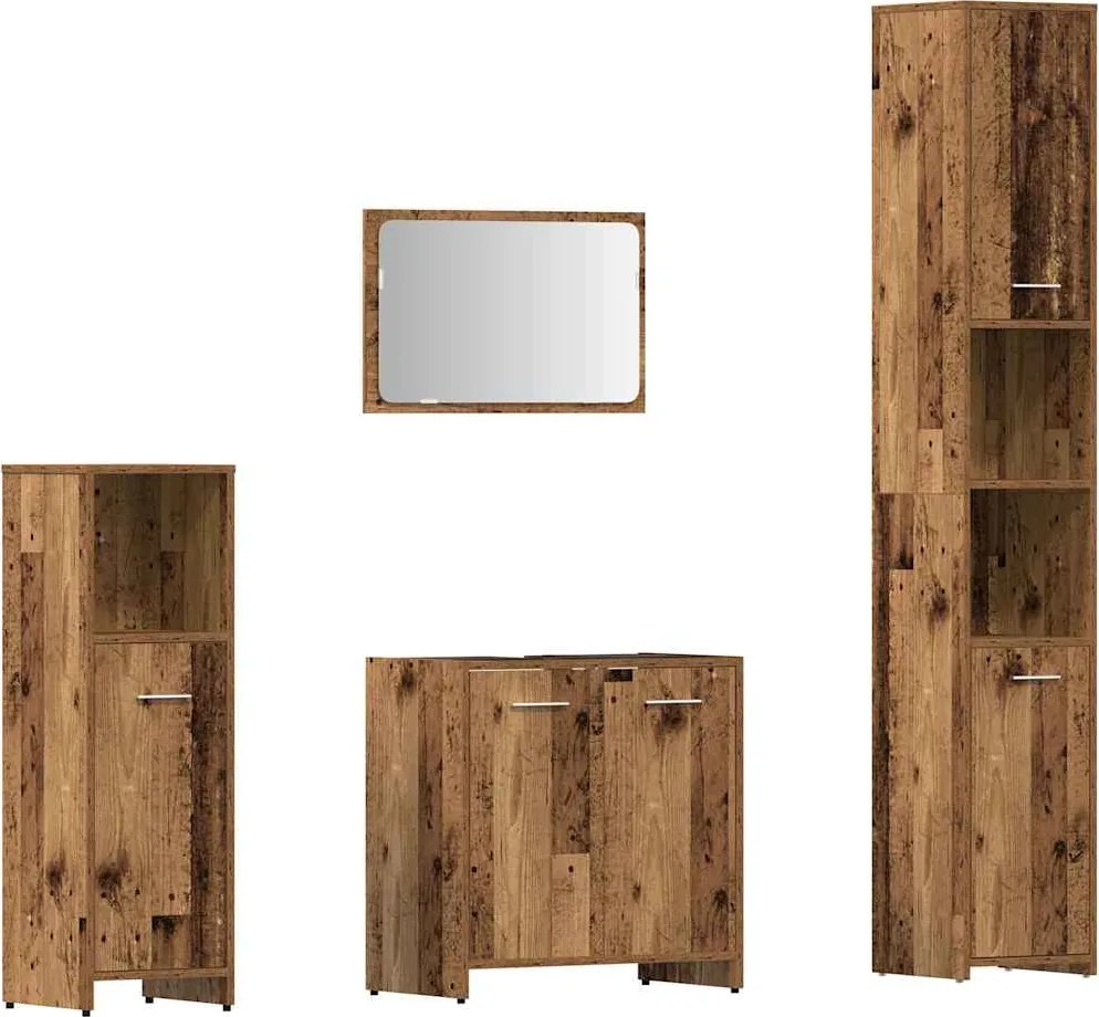 vidaXL Set mobilier de baie, 4 piese, lemn vechi, lemn prelucrat