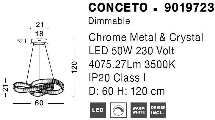 Pendul LED dimabil, cristal design elegant CONCETO crom