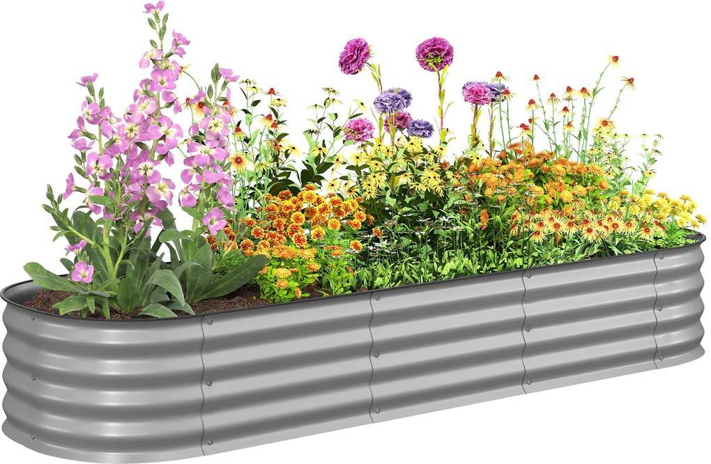 Outsunny Pat înalt pentru plante, pat modular înălțat, muchii protejate, design fără fund,  195 x 62 x 30 cm, Argintiu | Aosom Romania