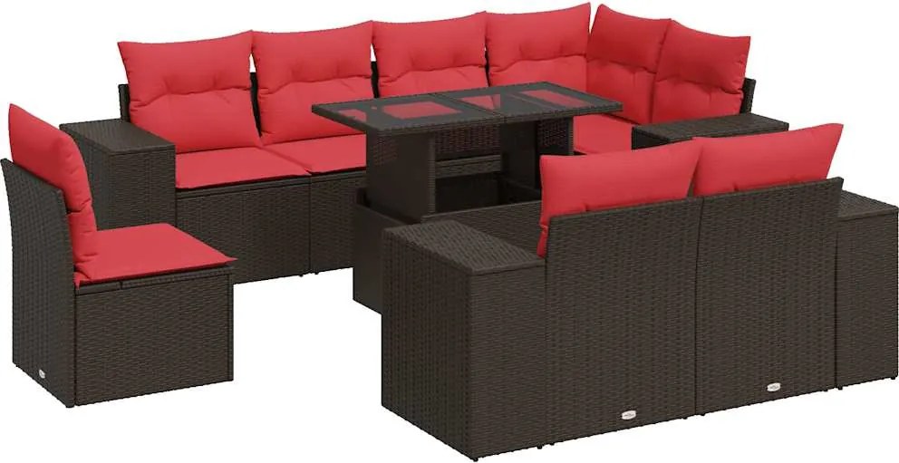 vidaXL Set canapele de grădină cu perne, 9 piese, maro, poliratan