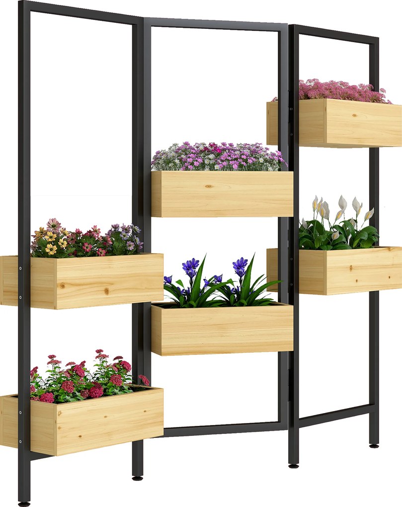 Outsunny Ghiveci cu paravan, pat înălțat cu spalier pliabil, 6 ghivece cu orificii de scurgere, oțel | Aosom Romania