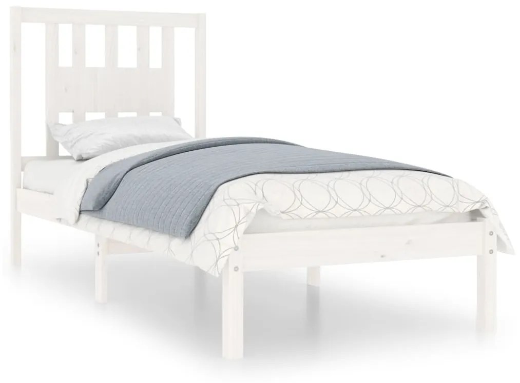 3104024 vidaXL Cadru de pat Small Single 2FT6, alb, 75x190 cm, lemn masiv