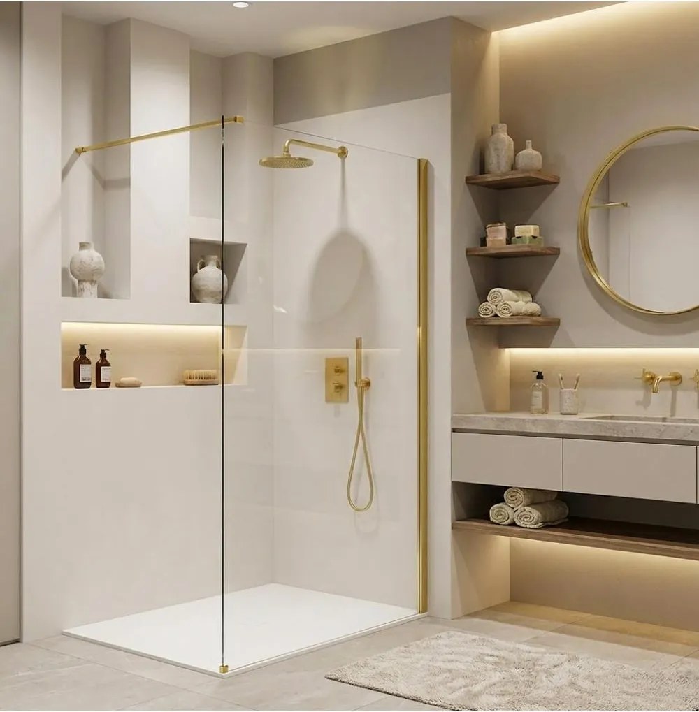 Paravan de dus Rea Flexi Transparent 130 cm auriu