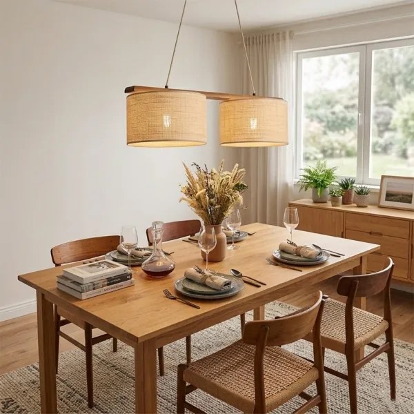 Lustră suspendată pe cablu AIDA 2xE27/15W/230V Ø 35 cm stejar/rafie