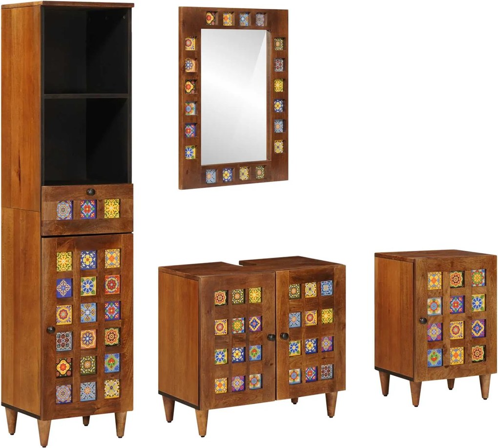 vidaXL Set de mobilier pentru baie 4 pcs castan Lemn de mango solid