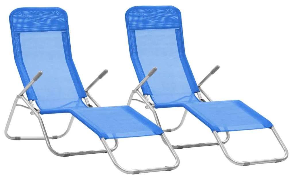 vidaXL Șezlonguri plajă pliabile 2 buc. albastru aluminiu &amp; textilenă