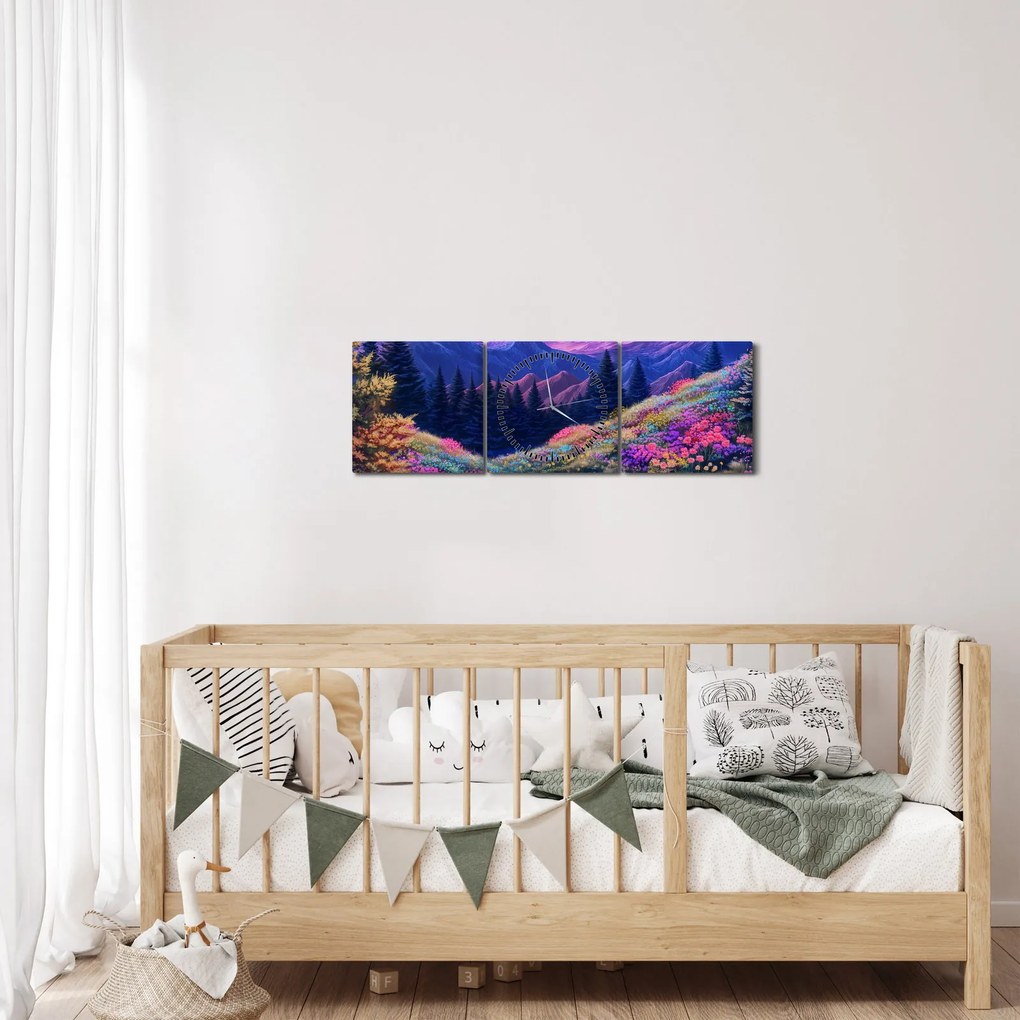 Tablou - Peisaj violet la lună plină (cu ceas) (90x30 cm)