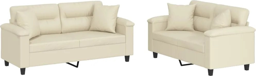 vidaXL Set de canapele cu perne, 2 piese, crem, piele ecologică