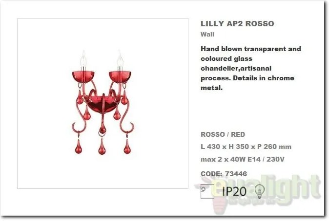 Aplica de perete LILLY AP2 rosso 73446