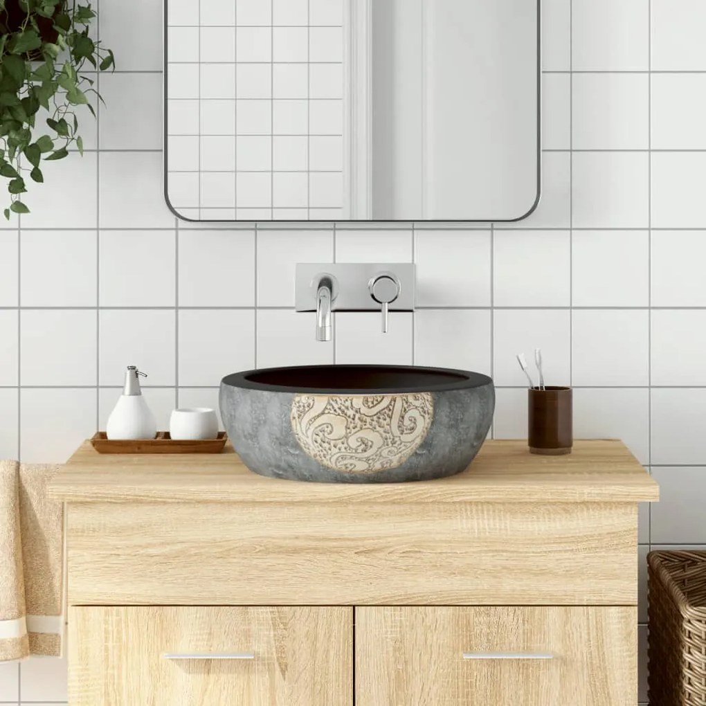 vidaXL Lavoar de blat, negru și maro, rotund, Φ41x14 cm, ceramică