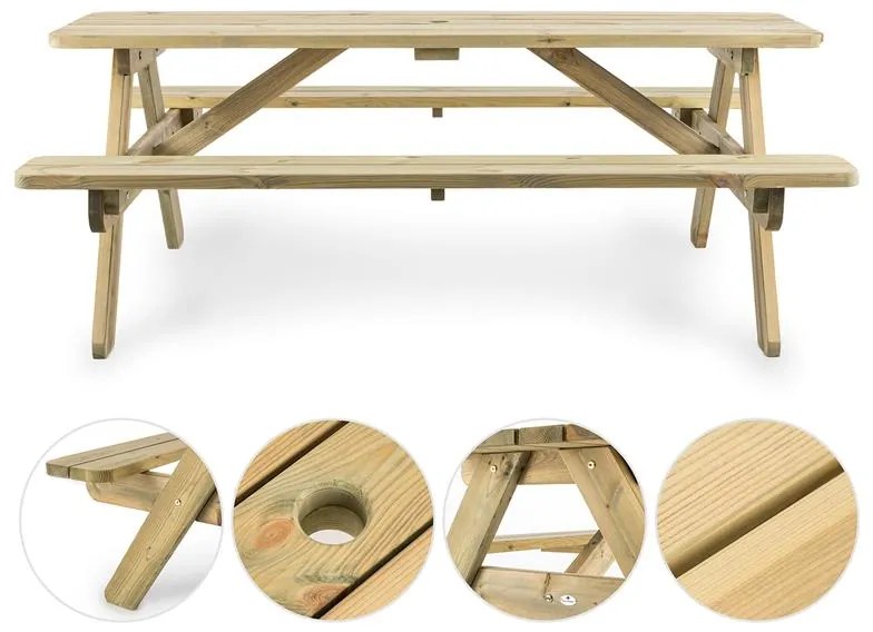 Picknicker 180, masă de picnic, mobilier de grădină, 32mm, lemn de pin, 45 kg