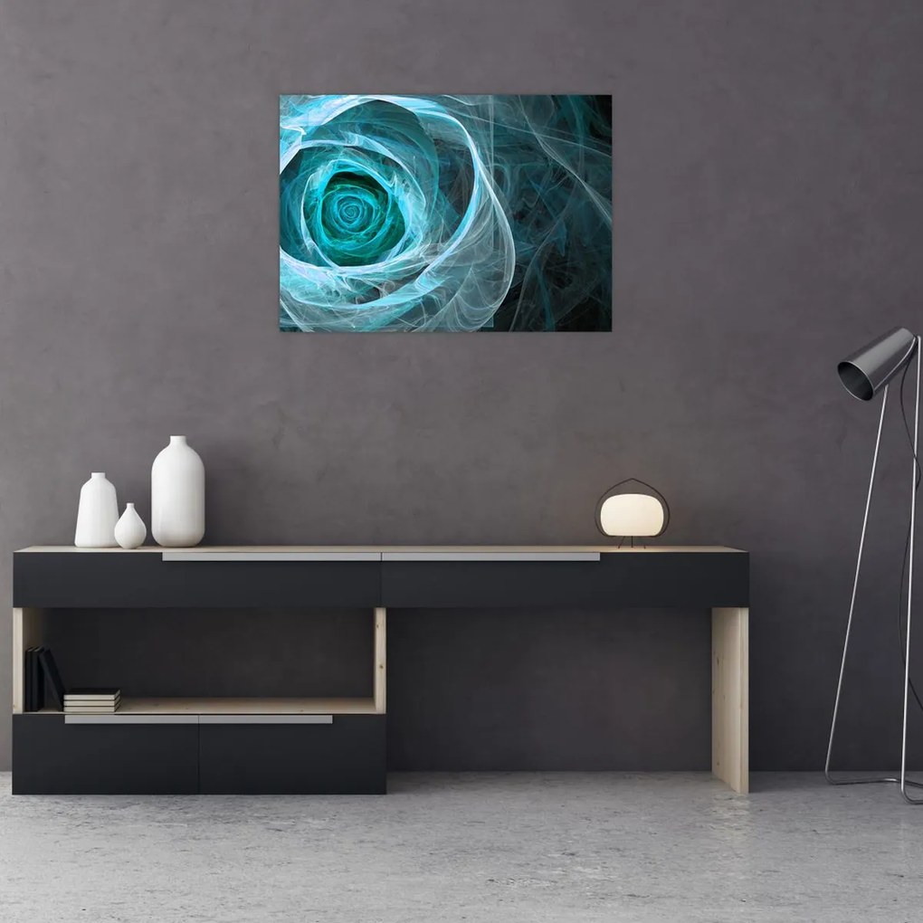 Tablou pe sticlă - Abstract trandafir albastru cu fundal negru (70x50 cm)