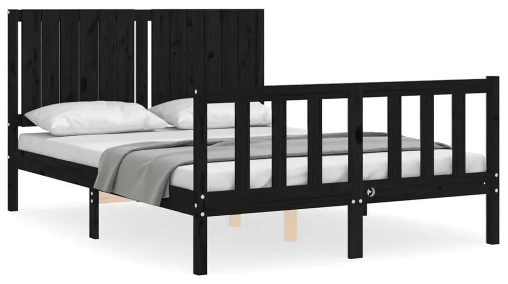 3192930 vidaXL Cadru de pat cu tăblie, negru, 140x190 cm, lemn masiv