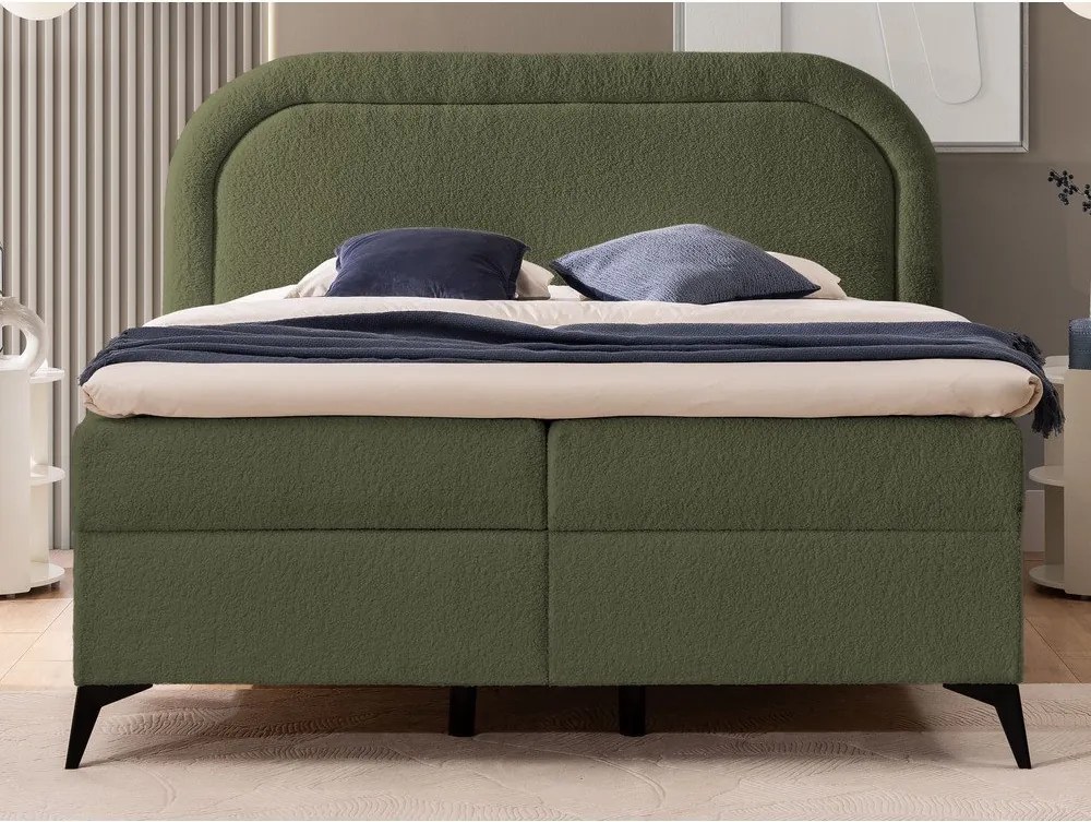 Pat boxspring verde cu spațiu de depozitare 160x200 cm Ornes – Ropez