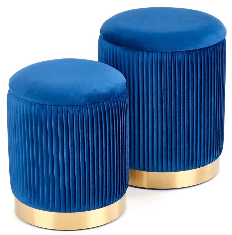 Set tabureti tapitati Monty Albastru / Gold